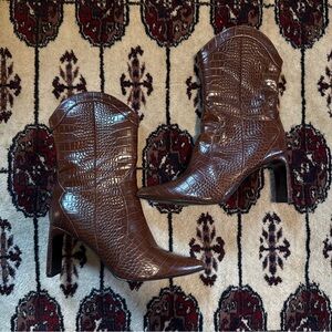 Brown Crocodile-Embossed Women’s Boots